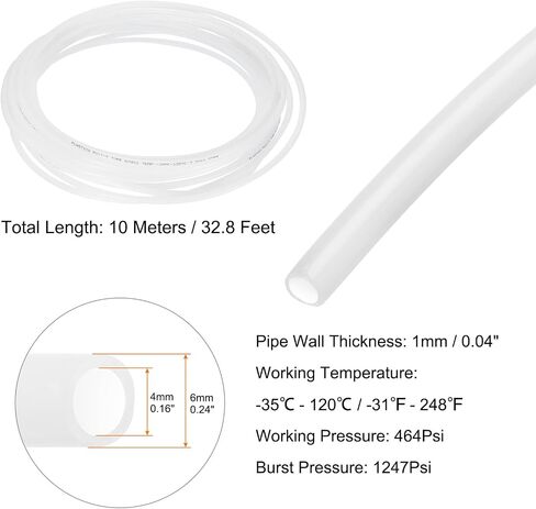 HARFINGTON Pneumatic Air Line Tubing 6mm OD x 4mm ID 10 Meters(32.8 FT) Air Compressor Nylon Tubes Polyamide Air Tubing Hose Tube for Air Compressor Water Fluid Transfer, Clear in Saudi Arabia