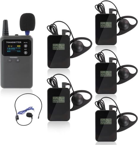 Wireless Tour Guide System, 1 Transmitter 15 Receivers with 15-slot Charger, Simultaneous Interpretation Translation System Assisted Listening 492feet for Training Church Teach Court Sermon in Saudi Arabia