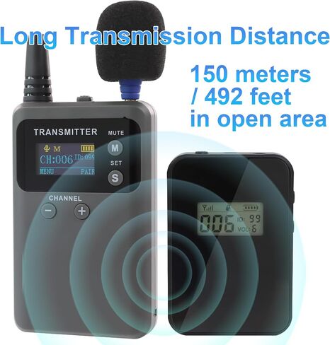 Wireless Tour Guide System, 1 Transmitter 15 Receivers with 15-slot Charger, Simultaneous Interpretation Translation System Assisted Listening 492feet for Training Church Teach Court Sermon in Saudi Arabia