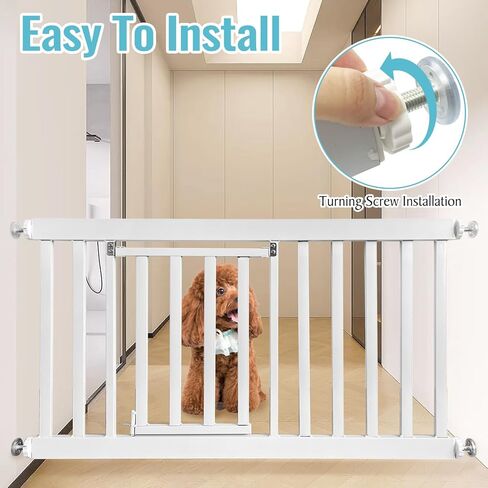 Short Dog Gate,35.4''-37.7'' Width Metal Expandable Puppy Gate with Adjustable Dog Door Easily Step Over Pet Gate Simple Installation Dog Gate Safety Pet Gate Indoor(19.6''Tall) in Saudi Arabia