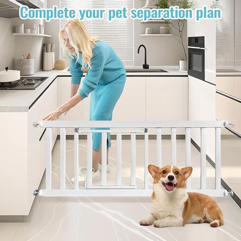 Short Dog Gate,35.4''-37.7'' Width Metal Expandable Puppy Gate with Adjustable Dog Door Easily Step Over Pet Gate Simple Installation Dog Gate Safety Pet Gate Indoor(19.6''Tall) in Saudi Arabia