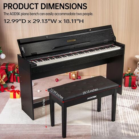 AODSK Piano Bench with Padded Cushion and Storage Compartment for Music Books,Solid Wood Keyboard Bench Duet Piano Bench,Black Piano Stool,29.13''x12.99''x18.11Inches in Saudi Arabia