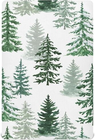 Pfrewn Christmas Crib Sheets for Boys Girls Woodland Rustic Forest Pine Trees Fitted Crib Sheet for Mini Crib Mattress Stretch Soft Winter Pattern Toddler Baby Playard Sheet,39x27IN in Kuwait