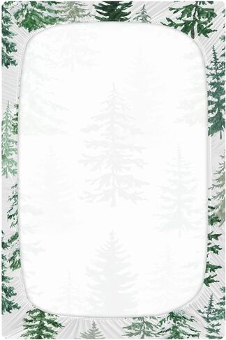 Pfrewn Christmas Crib Sheets for Boys Girls Woodland Rustic Forest Pine Trees Fitted Crib Sheet for Mini Crib Mattress Stretch Soft Winter Pattern Toddler Baby Playard Sheet,39x27IN in Kuwait
