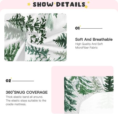 Pfrewn Christmas Crib Sheets for Boys Girls Woodland Rustic Forest Pine Trees Fitted Crib Sheet for Mini Crib Mattress Stretch Soft Winter Pattern Toddler Baby Playard Sheet,39x27IN in Kuwait