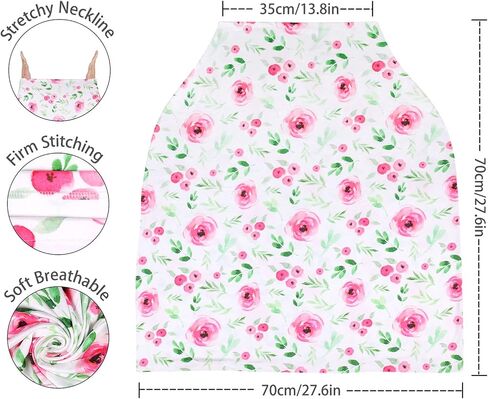 7 in 1 Car Seat Cover for Babies, Stretchy Nursing Cover for Breastfeeding, Winter Infant Carseat Canopy for Boys and Girls, Floral Newborn Carrier Cover in Kuwait
