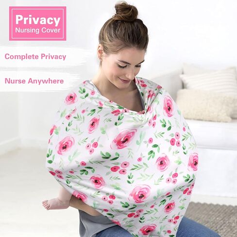 7 in 1 Car Seat Cover for Babies, Stretchy Nursing Cover for Breastfeeding, Winter Infant Carseat Canopy for Boys and Girls, Floral Newborn Carrier Cover in Kuwait