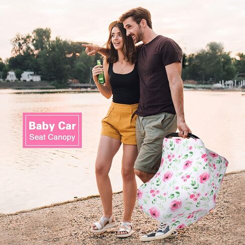 7 in 1 Car Seat Cover for Babies, Stretchy Nursing Cover for Breastfeeding, Winter Infant Carseat Canopy for Boys and Girls, Floral Newborn Carrier Cover in Kuwait