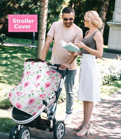 7 in 1 Car Seat Cover for Babies, Stretchy Nursing Cover for Breastfeeding, Winter Infant Carseat Canopy for Boys and Girls, Floral Newborn Carrier Cover in Kuwait
