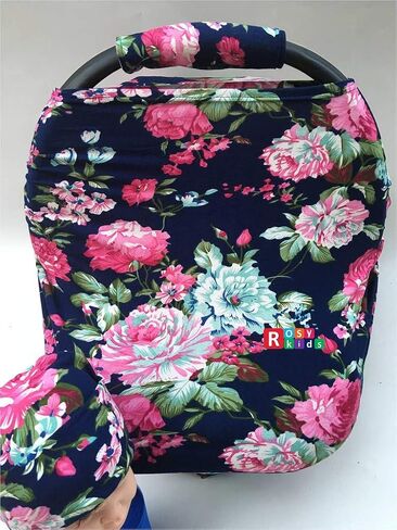 Stretchy Infant Car Seat Canopy Cover, Jersey Car Seat Cover Elastic Nursing Scarf Privacy Cover with Matching Car Seat Handle Cover and Baby Hat, Color08JY05 in Saudi Arabia
