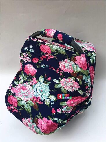 Stretchy Infant Car Seat Canopy Cover, Jersey Car Seat Cover Elastic Nursing Scarf Privacy Cover with Matching Car Seat Handle Cover and Baby Hat, Color08JY05 in Saudi Arabia