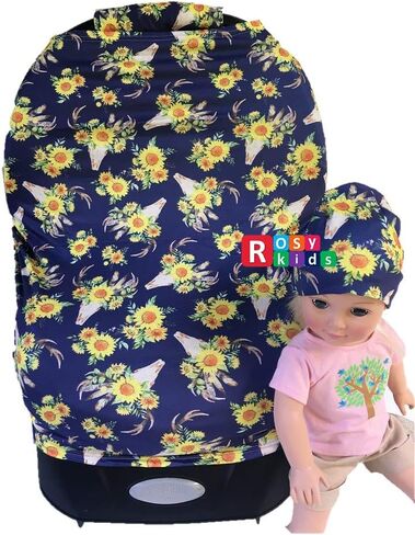Stretchy Infant Car Seat Canopy Cover, Jersey Car Seat Cover Elastic Nursing Scarf Privacy Cover with Matching Car Seat Handle Cover and Baby Hat, Color08JY05 in Saudi Arabia