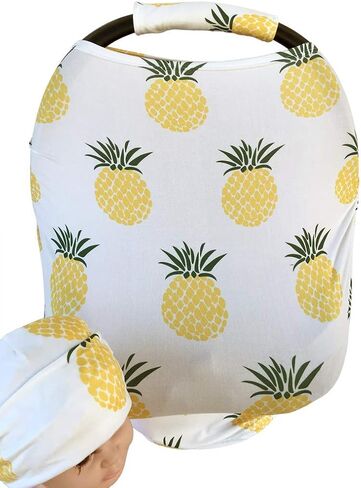 Stretchy Infant Car Seat Canopy Cover, Jersey Car Seat Cover Elastic Nursing Scarf Privacy Cover with Matching Car Seat Handle Cover and Baby Hat, Color08JY05 in Saudi Arabia
