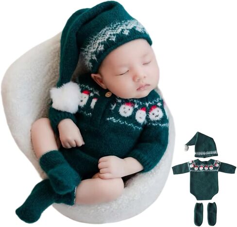 Zeroest Newborn Photography Outfits Props Christmas Baby Photoshoot Boy Girl Photo Knit Eif Onesie Hat Socks Xmas Green Set in Saudi Arabia