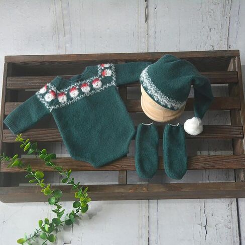 Zeroest Newborn Photography Outfits Props Christmas Baby Photoshoot Boy Girl Photo Knit Eif Onesie Hat Socks Xmas Green Set in Saudi Arabia