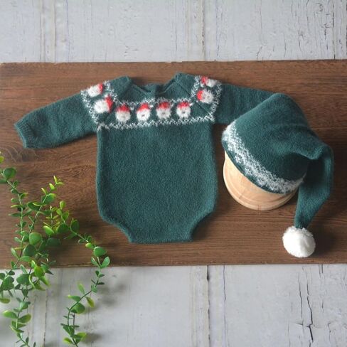 Zeroest Newborn Photography Outfits Props Christmas Baby Photoshoot Boy Girl Photo Knit Eif Onesie Hat Socks Xmas Green Set in Saudi Arabia