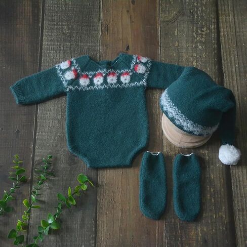 Zeroest Newborn Photography Outfits Props Christmas Baby Photoshoot Boy Girl Photo Knit Eif Onesie Hat Socks Xmas Green Set in Saudi Arabia