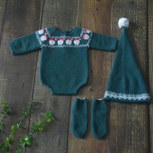 Zeroest Newborn Photography Outfits Props Christmas Baby Photoshoot Boy Girl Photo Knit Eif Onesie Hat Socks Xmas Green Set in Saudi Arabia