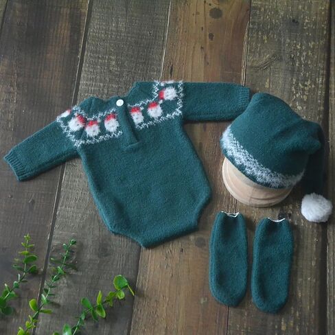 Zeroest Newborn Photography Outfits Props Christmas Baby Photoshoot Boy Girl Photo Knit Eif Onesie Hat Socks Xmas Green Set in Saudi Arabia