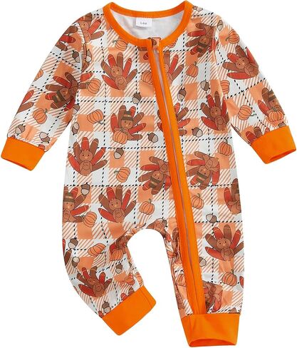 Kayotuas Halloween Baby Boy Girl Clothes Pumpkin Long Sleeve Romper Zipper Bodysuit Jumpsuit One Piece Fall Winter Outfits in Kuwait