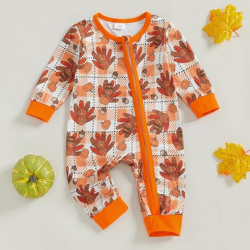 Kayotuas Halloween Baby Boy Girl Clothes Pumpkin Long Sleeve Romper Zipper Bodysuit Jumpsuit One Piece Fall Winter Outfits in Kuwait