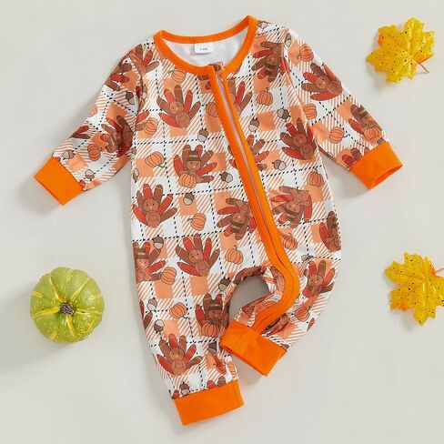 Kayotuas Halloween Baby Boy Girl Clothes Pumpkin Long Sleeve Romper Zipper Bodysuit Jumpsuit One Piece Fall Winter Outfits in Kuwait