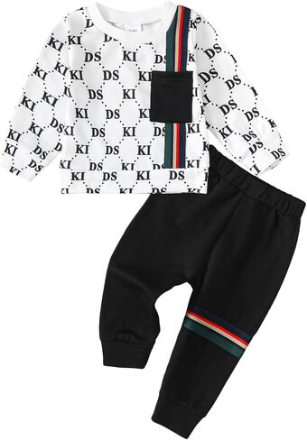 Infant Baby Boy Clothes Fall Winter Newborn Outfit Toddler Long Sleeve Crewneck Sweatshirt Pants Set Cute Boy Outfit in Saudi Arabia
