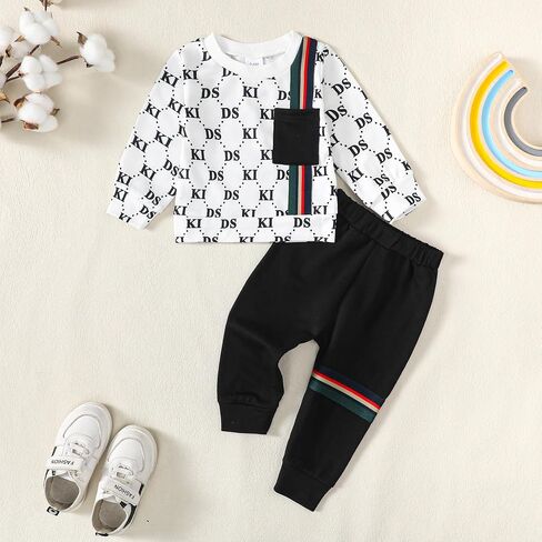 Infant Baby Boy Clothes Fall Winter Newborn Outfit Toddler Long Sleeve Crewneck Sweatshirt Pants Set Cute Boy Outfit in Saudi Arabia