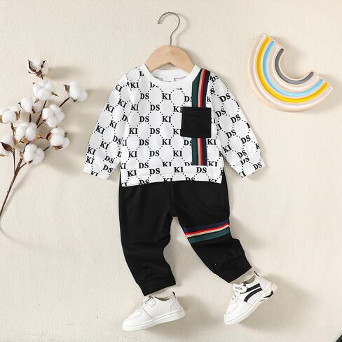 Infant Baby Boy Clothes Fall Winter Newborn Outfit Toddler Long Sleeve Crewneck Sweatshirt Pants Set Cute Boy Outfit in Saudi Arabia