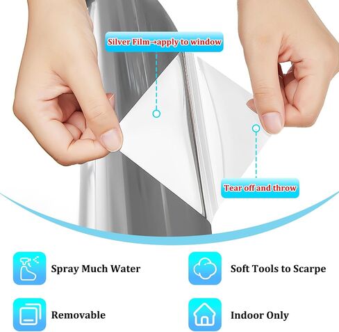 Coavas Window Privacy Film Heat Blocking Reflective Window Tint for Home, One Way Daytime Privacy Window Static Cling See Out Not in Anti UV Mirror Window Film, Silver, 17.5x78.7 Inch in Saudi Arabia