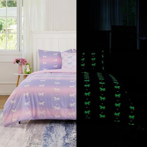 Cokouchyi Twin Comforter Sets for Boys Girls, Unicorn Glow in The Dark Kids Bedding Sets, 5 Pcs Twin Bed in a Bag with Comforter, Sheets, Pillow Sham, Cushion Cover, Unicorn in Saudi Arabia