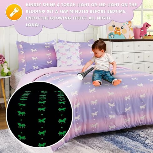Cokouchyi Twin Comforter Sets for Boys Girls, Unicorn Glow in The Dark Kids Bedding Sets, 5 Pcs Twin Bed in a Bag with Comforter, Sheets, Pillow Sham, Cushion Cover, Unicorn in Saudi Arabia