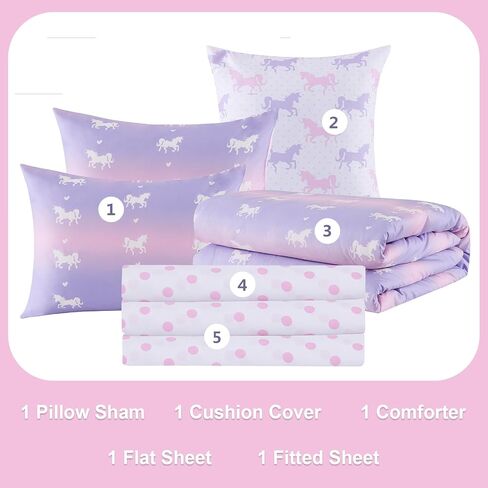 Cokouchyi Twin Comforter Sets for Boys Girls, Unicorn Glow in The Dark Kids Bedding Sets, 5 Pcs Twin Bed in a Bag with Comforter, Sheets, Pillow Sham, Cushion Cover, Unicorn in Saudi Arabia
