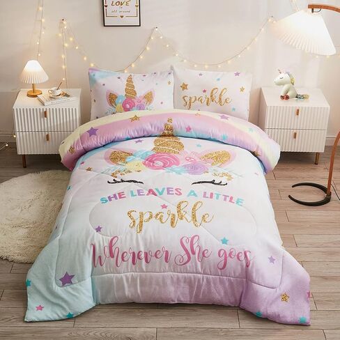 Cokouchyi Twin Comforter Sets for Boys Girls, Unicorn Glow in The Dark Kids Bedding Sets, 5 Pcs Twin Bed in a Bag with Comforter, Sheets, Pillow Sham, Cushion Cover, Unicorn in Saudi Arabia