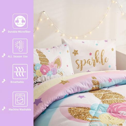 Cokouchyi Twin Comforter Sets for Boys Girls, Unicorn Glow in The Dark Kids Bedding Sets, 5 Pcs Twin Bed in a Bag with Comforter, Sheets, Pillow Sham, Cushion Cover, Unicorn in Saudi Arabia