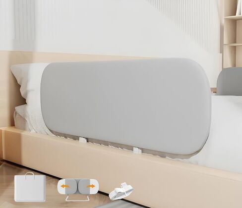 Toddlers Baby Bed Rail Guard Foldable Crib Twin Full Queen King Size Infants with Reinforce Anchor (Grey, 32 inch) in Saudi Arabia