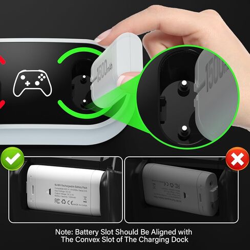 حزمة بطارية مع شاحن لجهاز تحكم Xbox، شحن سريع 2 × 1500 مللي أمبير في الساعة لشحن البطارية القابلة لإعادة الشحن/محطة لأجهزة Xbox One، Series X/S، One S، One X، One Elite، ملحقات وحدات التحكم اللاسلكية in Kuwait