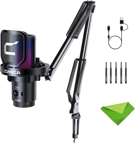 comica EJoy Uni Pro (A)-Wireless Black Microphone for Computer and Smartphone,48Khz/24Bit RGB Cardioid Condenser Gaming Mic for Podcasting,Streaming,Recording,Music Creation,with Boom Arm Stand in Saudi Arabia
