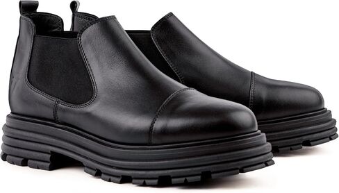 Soho | 100% Made in Italy Chelsea Boots for Women, Black Italian Leather - Chunky, Non Slip Platform Sole and Lug Heel - Ankle Booties for Ladies - Ideal for Fall and Winter in Kuwait