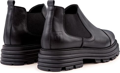 Soho | 100% Made in Italy Chelsea Boots for Women, Black Italian Leather - Chunky, Non Slip Platform Sole and Lug Heel - Ankle Booties for Ladies - Ideal for Fall and Winter in Kuwait