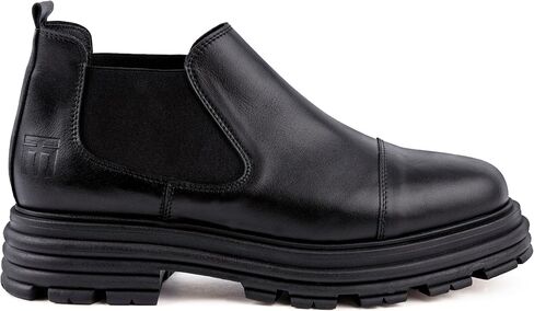 Soho | 100% Made in Italy Chelsea Boots for Women, Black Italian Leather - Chunky, Non Slip Platform Sole and Lug Heel - Ankle Booties for Ladies - Ideal for Fall and Winter in Kuwait