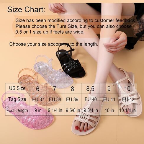 Women Sandals Jelly Shoes Flats Size 9 Beige T-Strap Crystal Jellies Slides Clear Rain Slippers Glitter Summer Beach Retro in Saudi Arabia