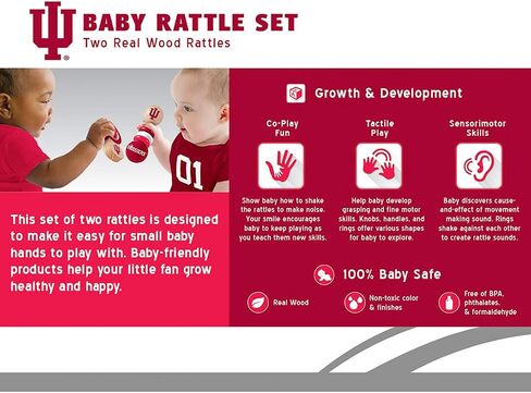 MasterPieces NCAA Indiana Hoosiers Real Wood Baby Rattles (2-Pack) in Saudi Arabia