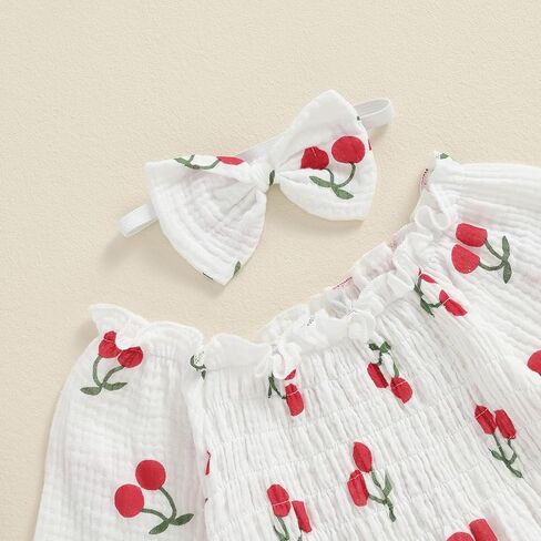 بدلة رومبير للفتيات الصغيرات من القطن والكتان بأكمام طويلة مع عصابة رأس (كرزي، 0-3 أشهر) in Kuwait