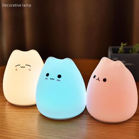 Cute Cat Lamp Cat Silicone Light 7 Color Changing LED Battery Powered Dimmable Cat Night Lamp Birthday Christmas Gift for Children, Friend, Teens in Saudi Arabia
