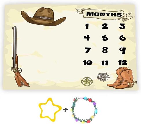 Western Cowboy Theme Baby Monthly Milestone Blanket, Soft Flannel, 48x40in | Nursery Swaddling Blankets for Newborn, Baby Shower Age Growth Tracker with Bonus Maker, Photo Props, Newmom Gifts in Saudi Arabia