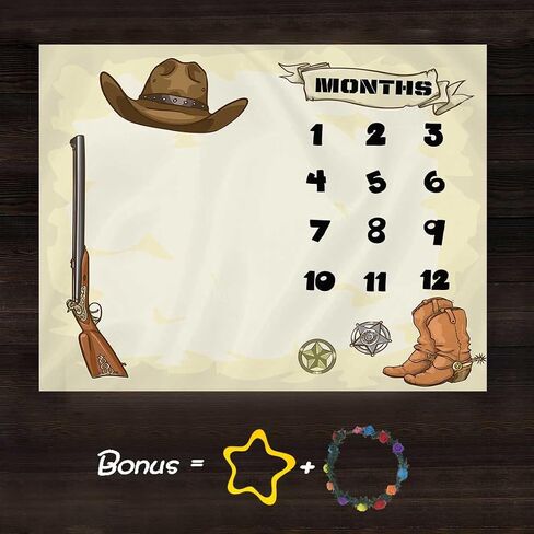 Western Cowboy Theme Baby Monthly Milestone Blanket, Soft Flannel, 48x40in | Nursery Swaddling Blankets for Newborn, Baby Shower Age Growth Tracker with Bonus Maker, Photo Props, Newmom Gifts in Saudi Arabia