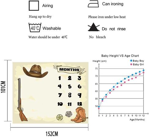 Western Cowboy Theme Baby Monthly Milestone Blanket, Soft Flannel, 48x40in | Nursery Swaddling Blankets for Newborn, Baby Shower Age Growth Tracker with Bonus Maker, Photo Props, Newmom Gifts in Saudi Arabia
