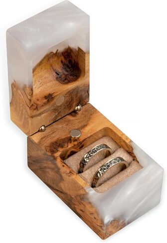 RWA resinwood.art – Resin & Wood Engagement Box for luxury rings, Unique Resin ring holder for Proposal, Luxury Wooden Gift Ring Box Display (Platinum Resin, single ring box) in Saudi Arabia