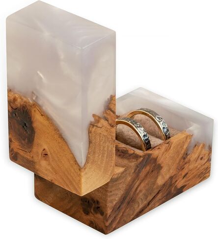 RWA resinwood.art – Resin & Wood Engagement Box for luxury rings, Unique Resin ring holder for Proposal, Luxury Wooden Gift Ring Box Display (Platinum Resin, single ring box) in Saudi Arabia